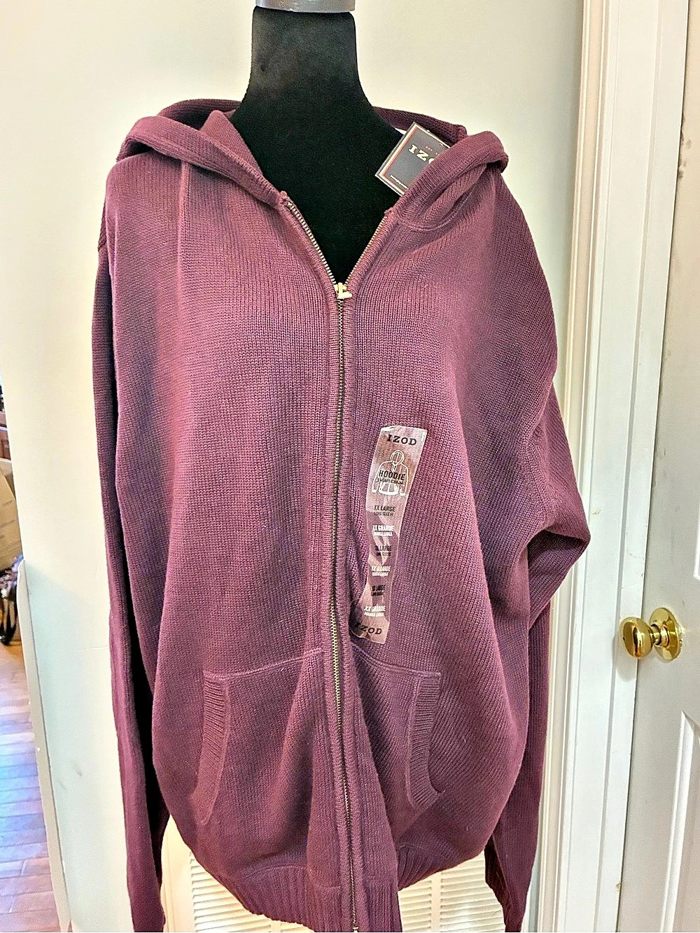 IZOD Full Zip Knit Hoodie Burgundy XXL NWT